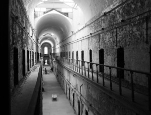 Visitors walk through Eastern State Penitentiary.    